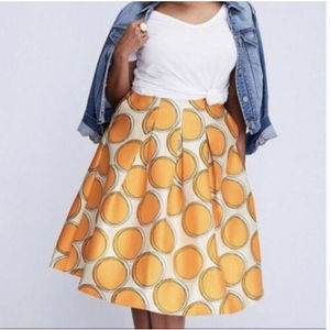 LANE BRYANT womens SZ 28 orange polka dot satin full swing midi SKIRT Pocket -SI